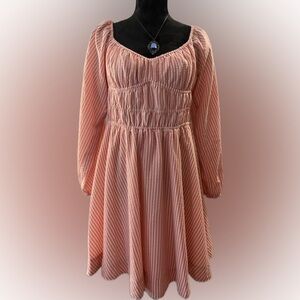 MAISON TARA Pink and White Striped Dress